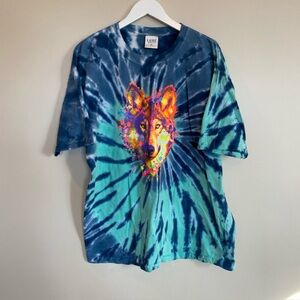 Luxe Apparel Tie Dye Wolf T Shirt Mens Xl Blue Green Abstract